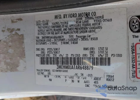 2010 Mercury Milan Premier z USA, uszkodzony, nr VIN 3MEHM0JA1AR648879